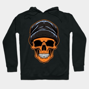 Orange Skull with Cap Hoodie